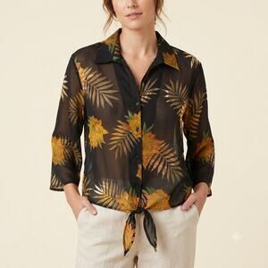 044-Banana Bay Rayon Blend Burnout Front-Tie Blouse size XL / PTP 24”